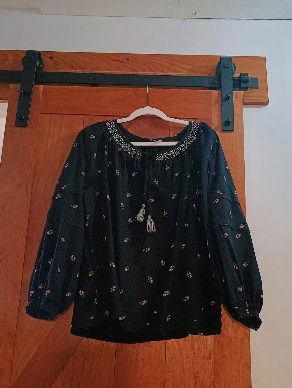Puff-Sleeve Floral Smocked Poet Swing Blouse -XL